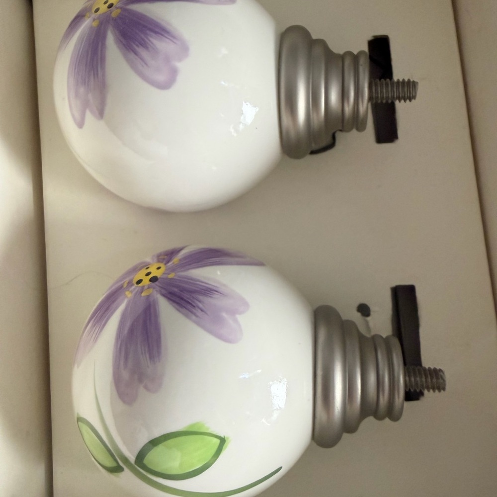 Hand-Painted Purple Floral Ceramic Curtain Rod Finials - Brand: